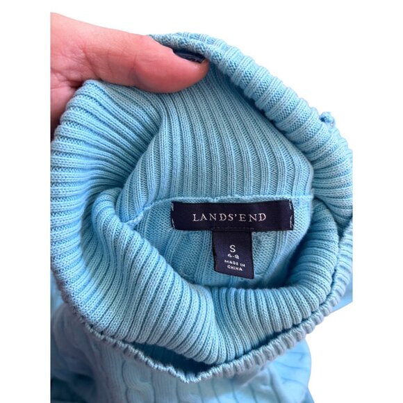 Land’s End Cable Knit Turtle Neck Long Sleeve Sweater Blue small - Picture 4 of 4
